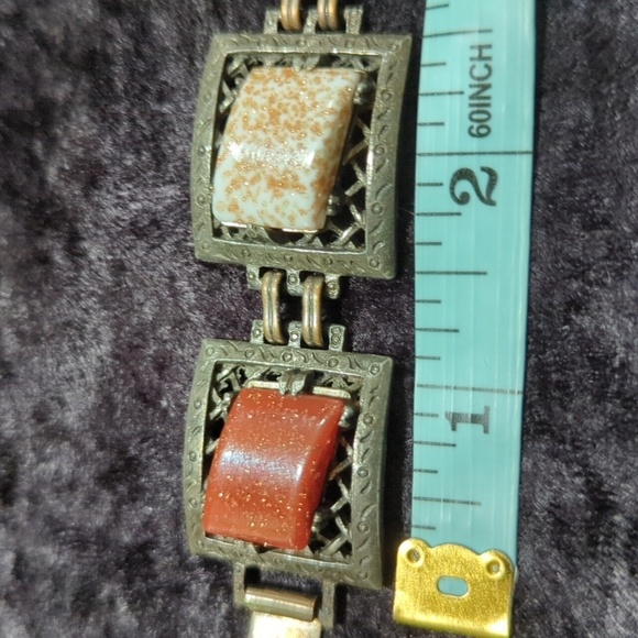 Unmarked Vintage Silver Tone Stone Boho Bracelet - Picture 3 of 8